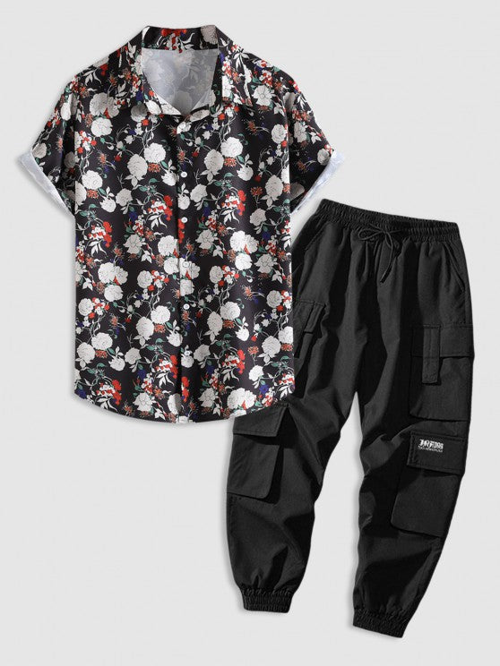 Floral Print Short Sleeve Shirt And Pants Set - Grafton Collection