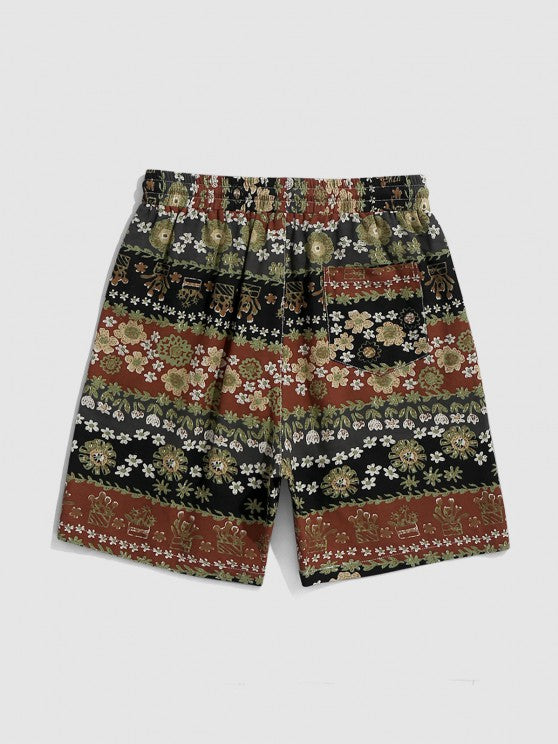 Floral Shirt And Drawstring Pockets Shorts Set - Grafton Collection