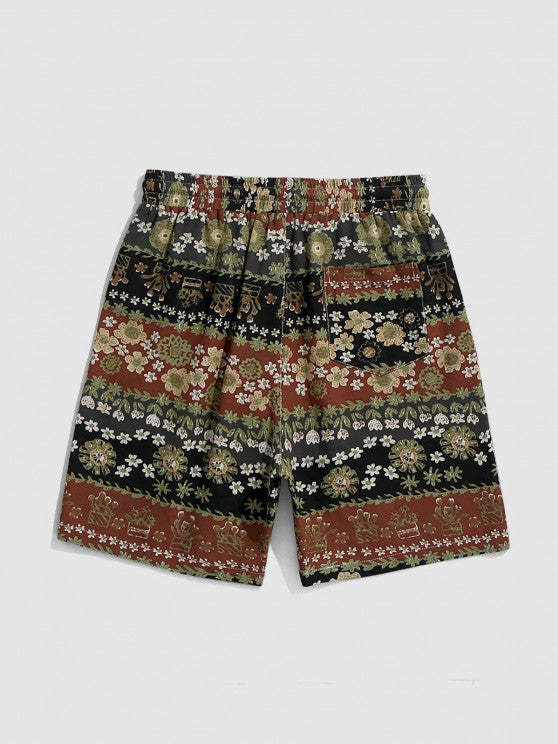 Floral Shirt And Drawstring Pockets Shorts Set - Grafton Collection