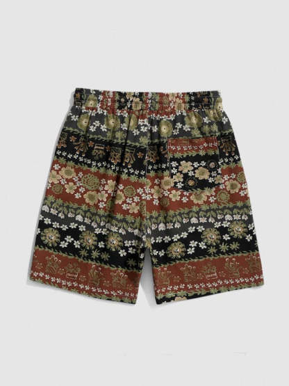 Floral Shirt And Drawstring Pockets Shorts Set - Grafton Collection