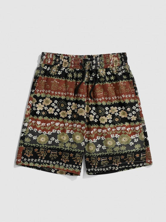 Floral Shirt And Drawstring Pockets Shorts Set - Grafton Collection