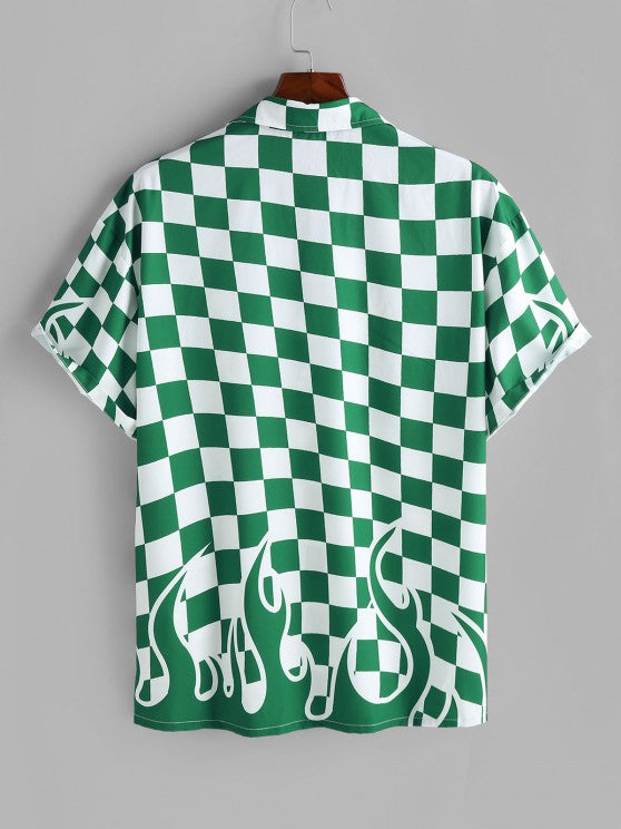 Checkered Print Shirt And Drawstring Shorts - Grafton Collection