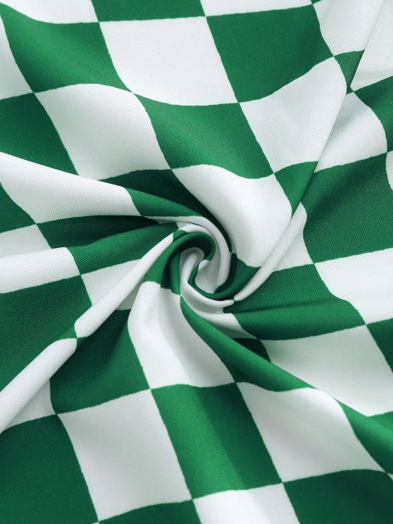 Checkered Print Shirt And Drawstring Shorts - Grafton Collection