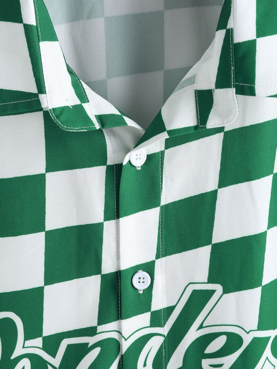 Checkered Print Shirt And Drawstring Shorts - Grafton Collection