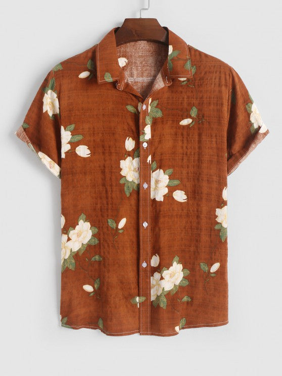 Flowers Pattern Shirt With Soft Textured Shorts - Grafton Collection
