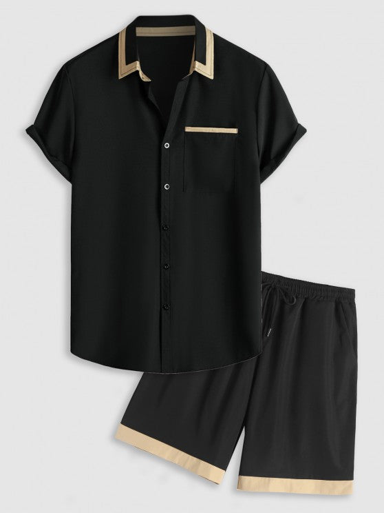 Color Spliced Business Shirt Shorts Set - Grafton Collection