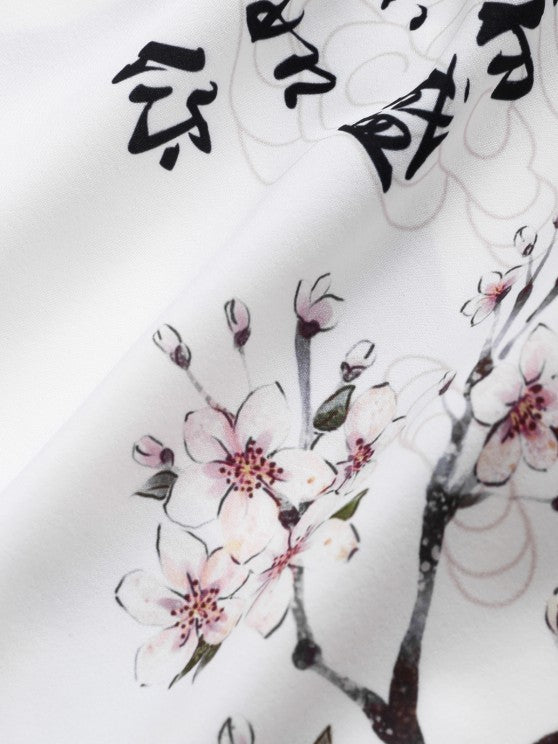 Crane Floral Pattern Front Kimono And Pants - Grafton Collection