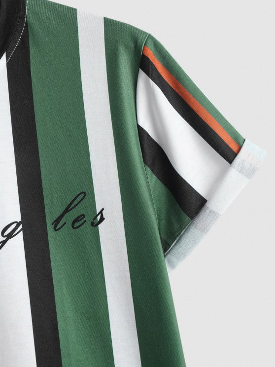 Striped Los Angeles Print T Shirt With Shorts - Grafton Collection