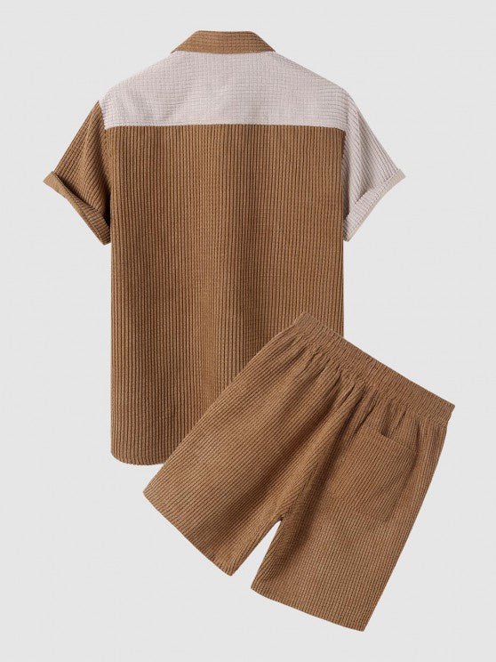 Front Pocket Corduroy Shirt And Shorts Set - Grafton Collection