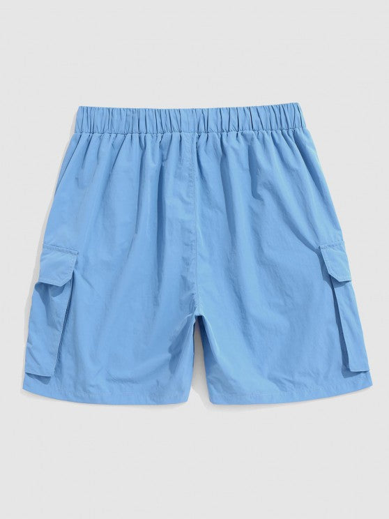 Wave Printed T Shirt And Letter Printed Cargo Shorts Set - Grafton Collection