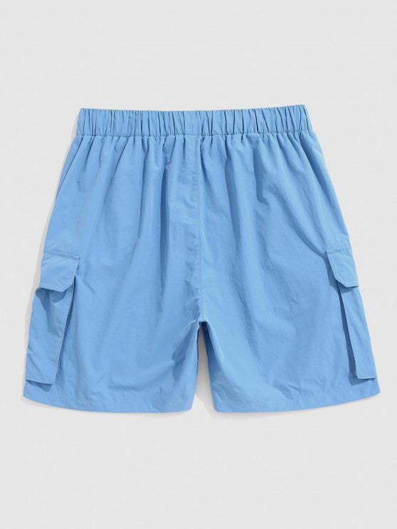 Wave Printed T Shirt And Letter Printed Cargo Shorts Set - Grafton Collection
