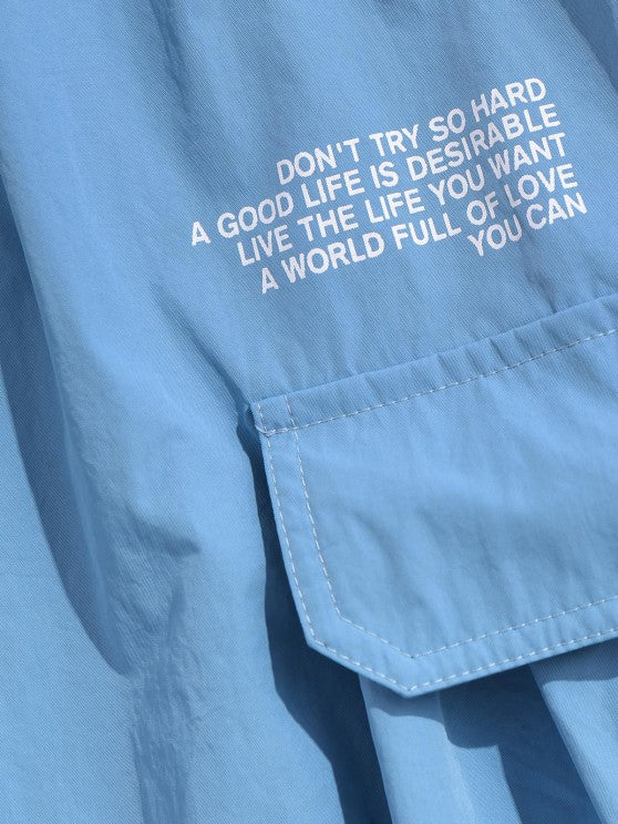 Wave Printed T Shirt And Letter Printed Cargo Shorts Set - Grafton Collection