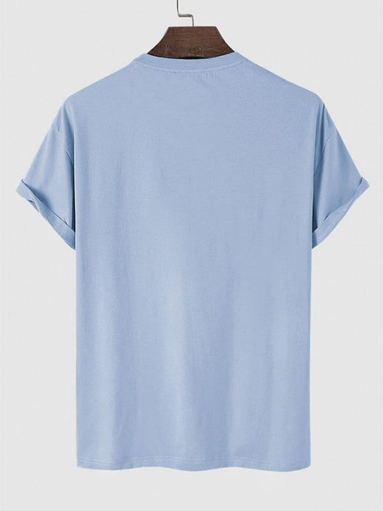 Wave Printed T Shirt And Letter Printed Cargo Shorts Set - Grafton Collection