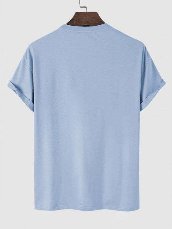 Wave Printed T Shirt And Letter Printed Cargo Shorts Set - Grafton Collection