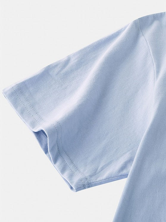 Wave Printed T Shirt And Letter Printed Cargo Shorts Set - Grafton Collection