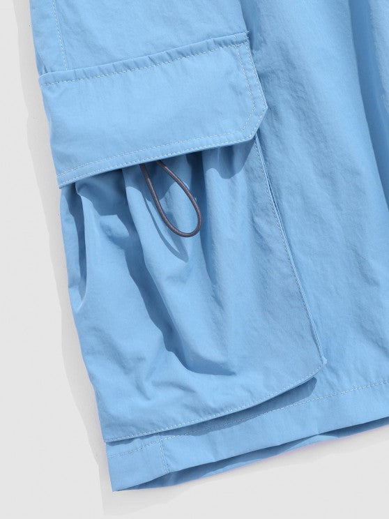 Wave Printed T Shirt And Letter Printed Cargo Shorts Set - Grafton Collection