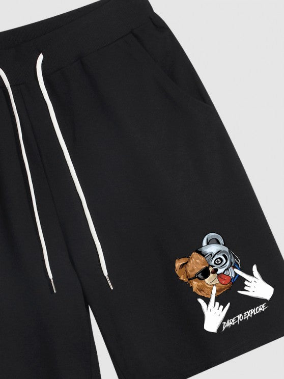 Cartoon Bear Pattern T Shirt And Shorts Set - Grafton Collection