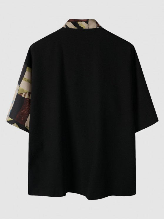 Geometric Pattern Lace Up Kimono With Casual Shorts Set - Grafton Collection