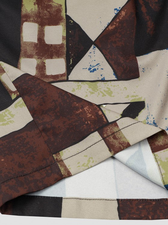 Geometric Pattern Lace Up Kimono With Casual Shorts Set - Grafton Collection