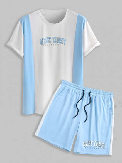 Letter Print T Shirt And Shorts Set - Grafton Collection