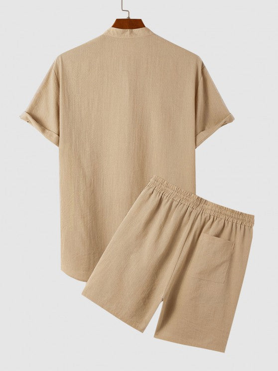 Half Button Shirt And Drawstring Shorts Set - Grafton Collection