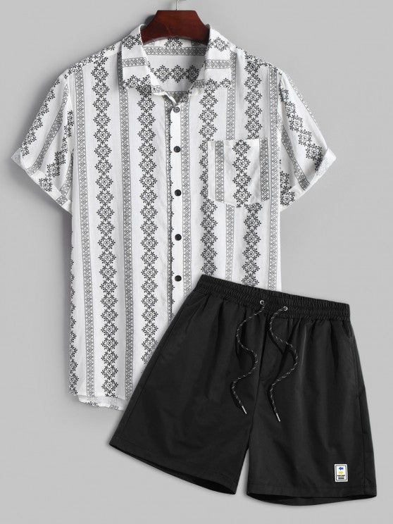 Printed Short Sleeves Shirt and Shorts Set - Grafton Collection