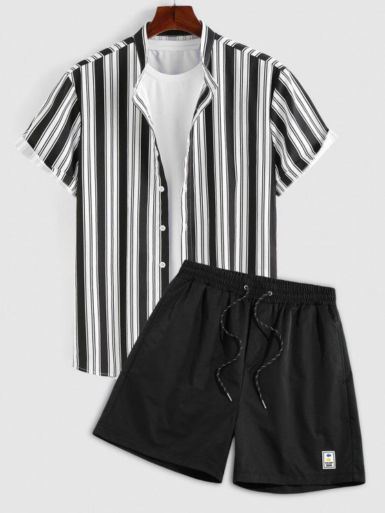 Striped Stand Collar Shirt And Shorts - Grafton Collection