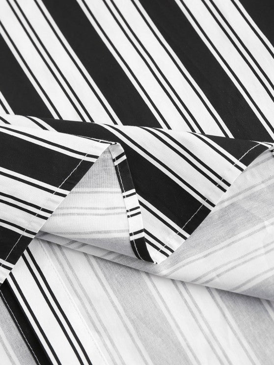 Striped Stand Collar Shirt And Shorts - Grafton Collection