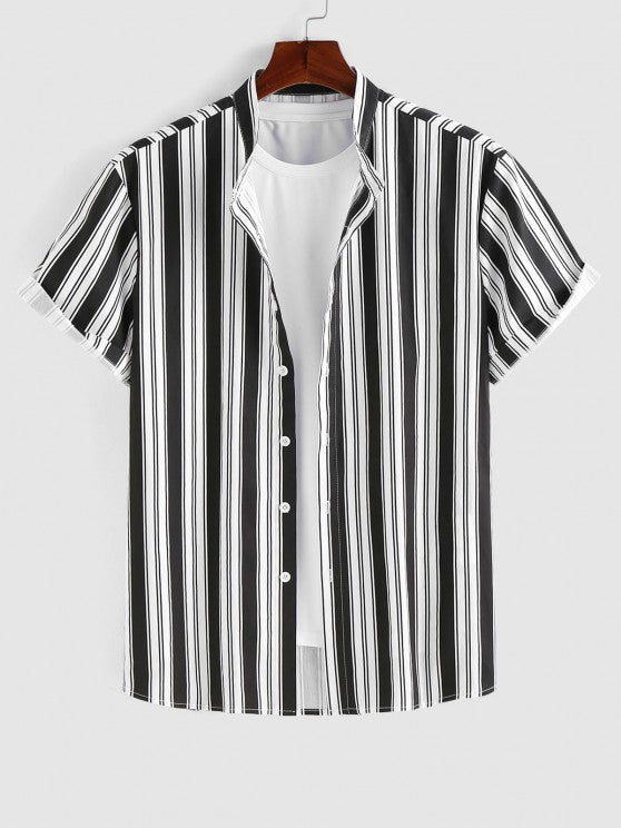Striped Stand Collar Shirt And Shorts - Grafton Collection