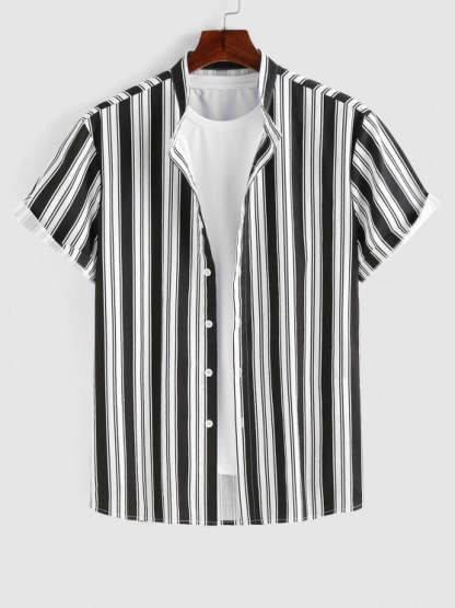 Striped Stand Collar Shirt And Shorts - Grafton Collection