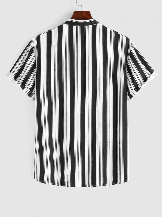 Striped Stand Collar Shirt And Shorts - Grafton Collection