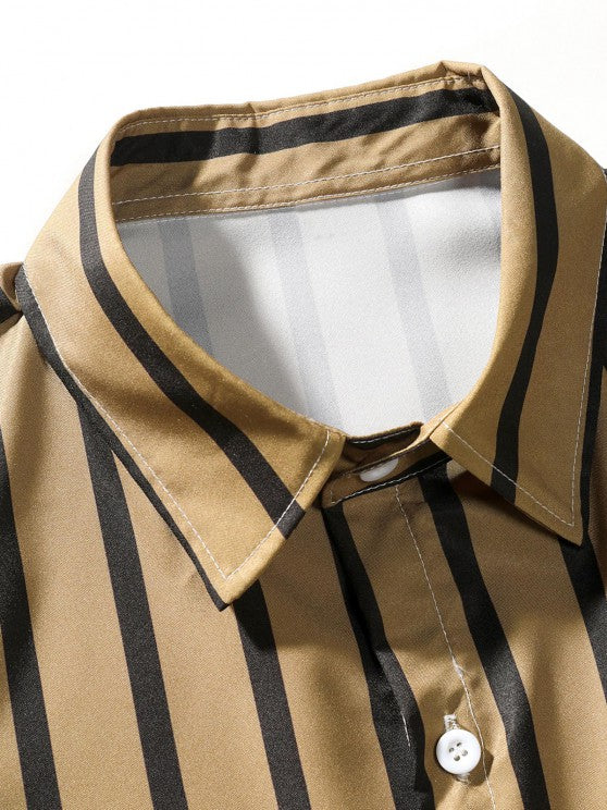 Button Up Striped Shirt And Casual Shorts - Grafton Collection
