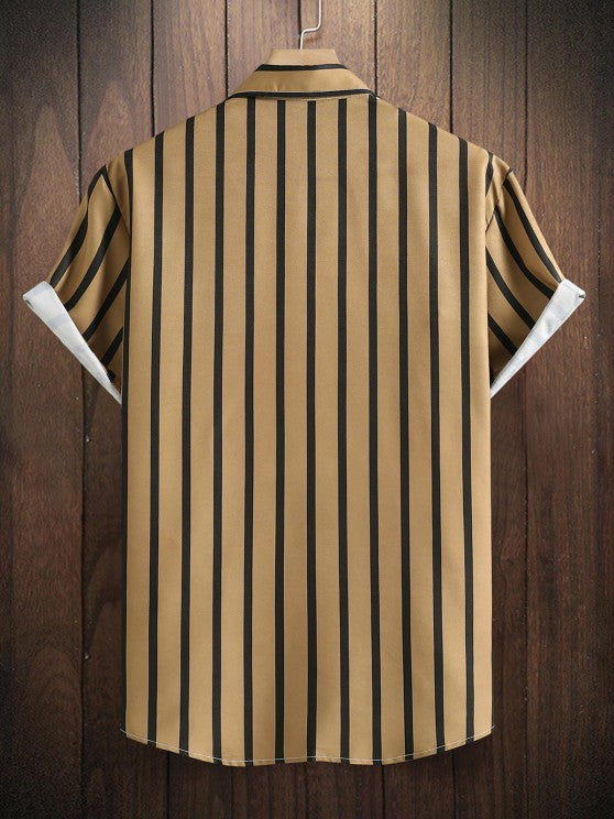 Button Up Striped Shirt And Casual Shorts - Grafton Collection