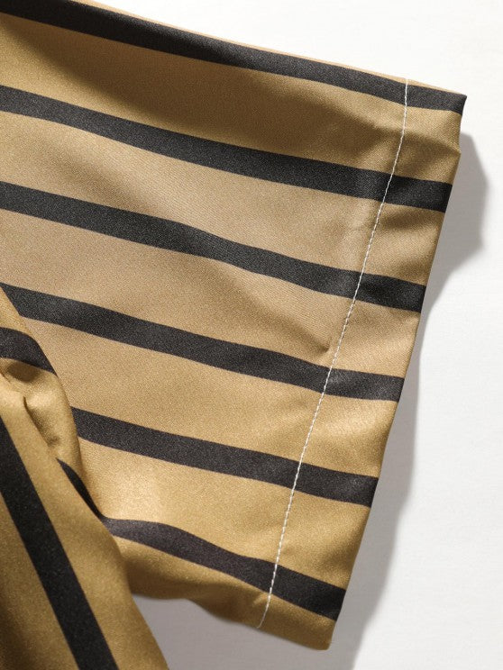 Button Up Striped Shirt And Casual Shorts - Grafton Collection