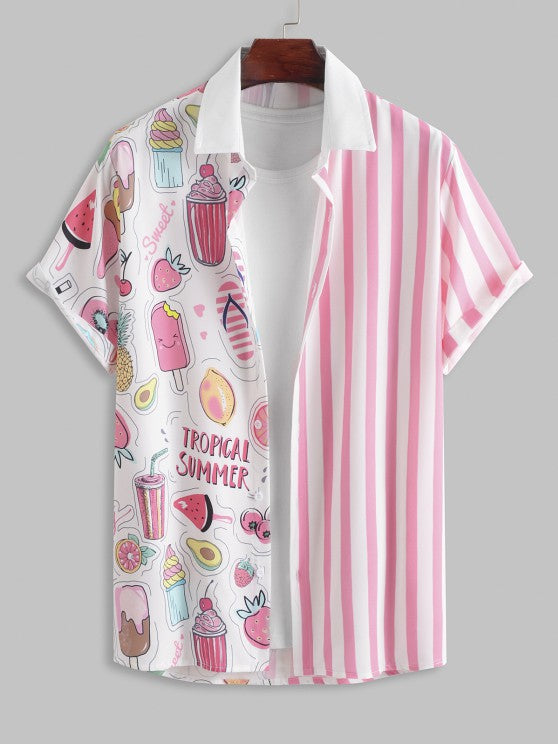 Cartoon Graphic Shirt And Striped Shorts Set - Grafton Collection