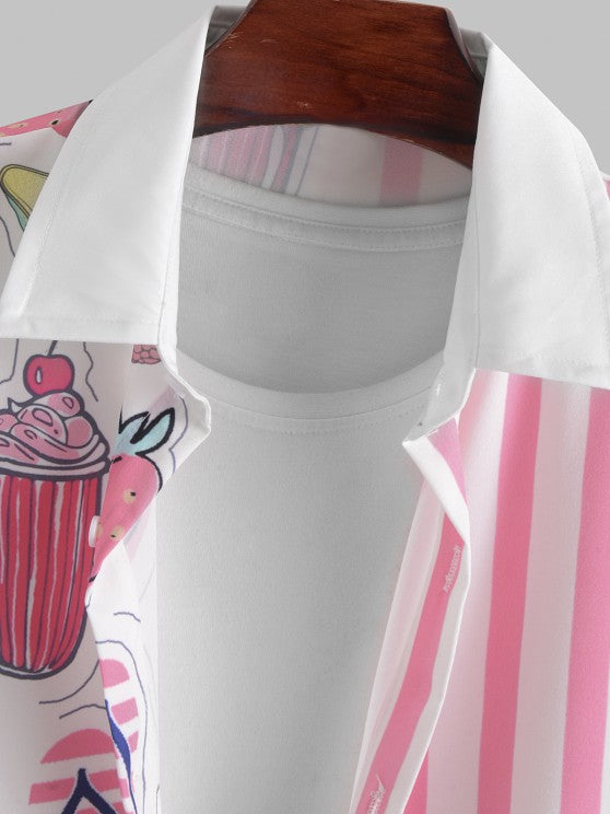 Cartoon Graphic Shirt And Striped Shorts Set - Grafton Collection
