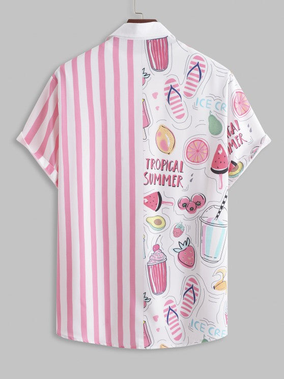 Cartoon Graphic Shirt And Striped Shorts Set - Grafton Collection