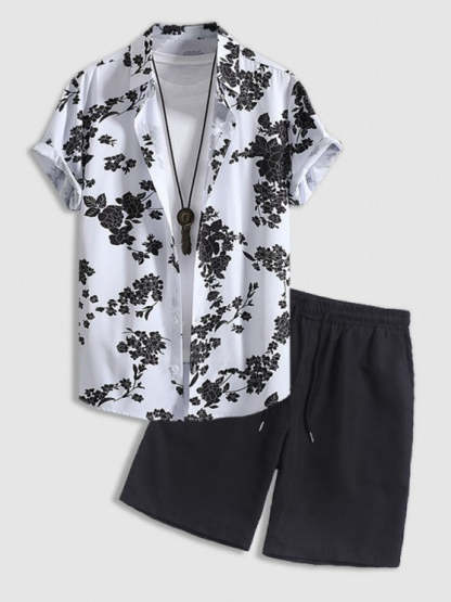 Floral Button Up Shirt With Casual Shorts Set - Grafton Collection