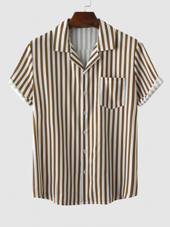 Vertical Striped Shirt And Pocket Plain Shorts Set - Grafton Collection