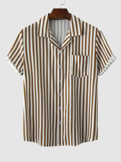 Vertical Striped Shirt And Pocket Plain Shorts Set - Grafton Collection