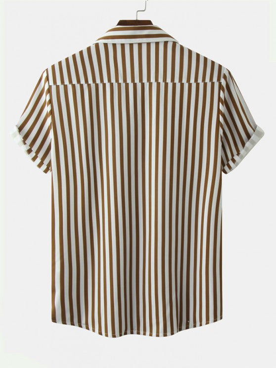 Vertical Striped Shirt And Pocket Plain Shorts Set - Grafton Collection