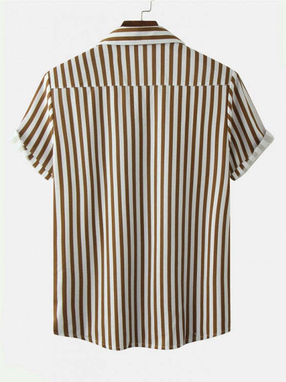 Vertical Striped Shirt And Pocket Plain Shorts Set - Grafton Collection