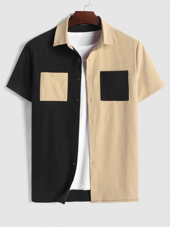 Two Tone Short Sleeves Shirt And Pants Set - Grafton Collection