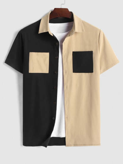 Two Tone Short Sleeves Shirt And Pants Set - Grafton Collection