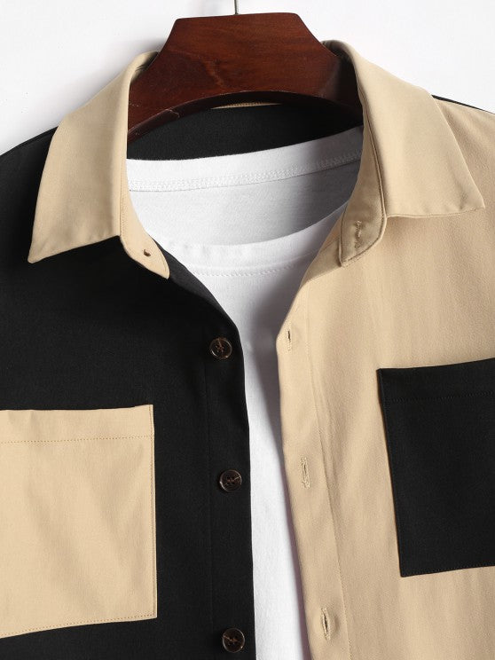 Two Tone Short Sleeves Shirt And Pants Set - Grafton Collection