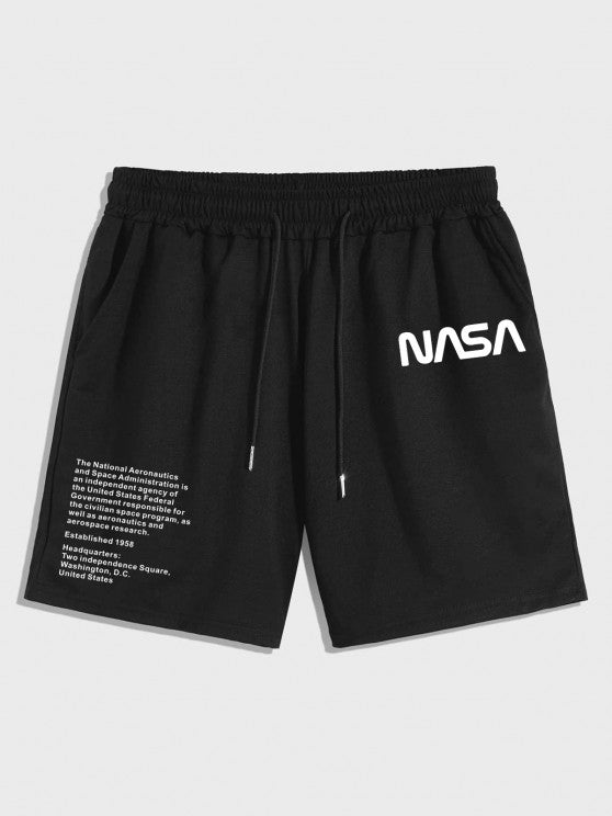 Graphic Astronaut Print T Shirt And Letter Shorts Set - Grafton Collection