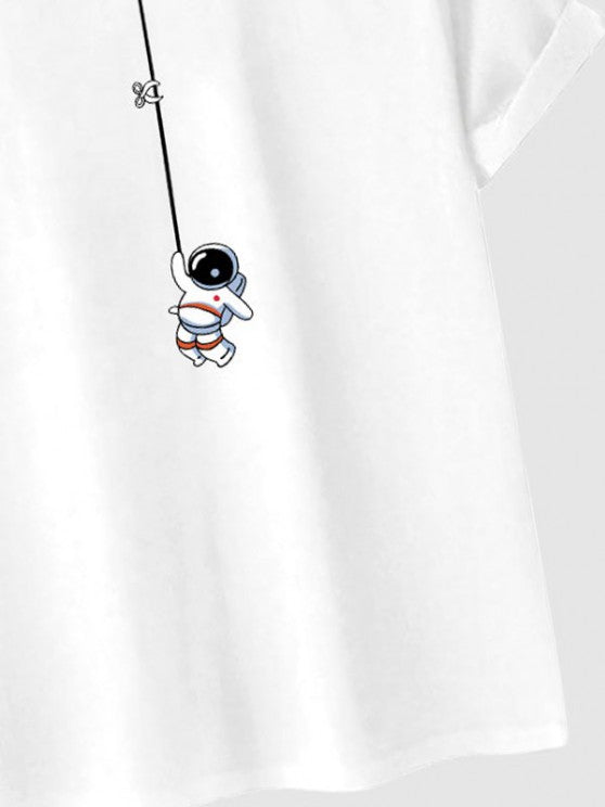 Graphic Astronaut Print T Shirt And Letter Shorts Set - Grafton Collection