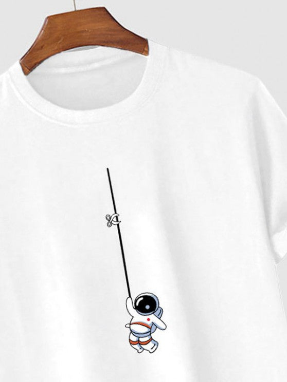 Graphic Astronaut Print T Shirt And Letter Shorts Set - Grafton Collection
