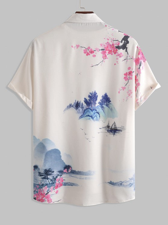 Casual Landscape Painting Shirt And Shorts - Grafton Collection