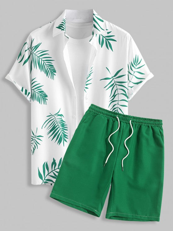 Tropical Leaves Pattern Shirt And Shorts Set - Grafton Collection